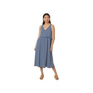 Pact Organic Cotton relaxed slub Henley midi dress blue white sz XXL coastal